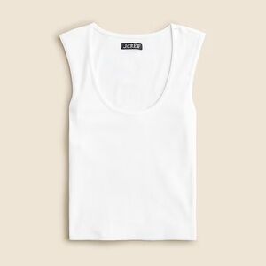 NWT J Crew Cropped fine ribbed scoopneck white tank top size small wide straps